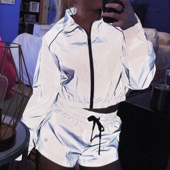 FOREVER 21 SILVER REFLECTIVE ACTIVE SHORTS AND JACKET SET - Picture 2 of 12